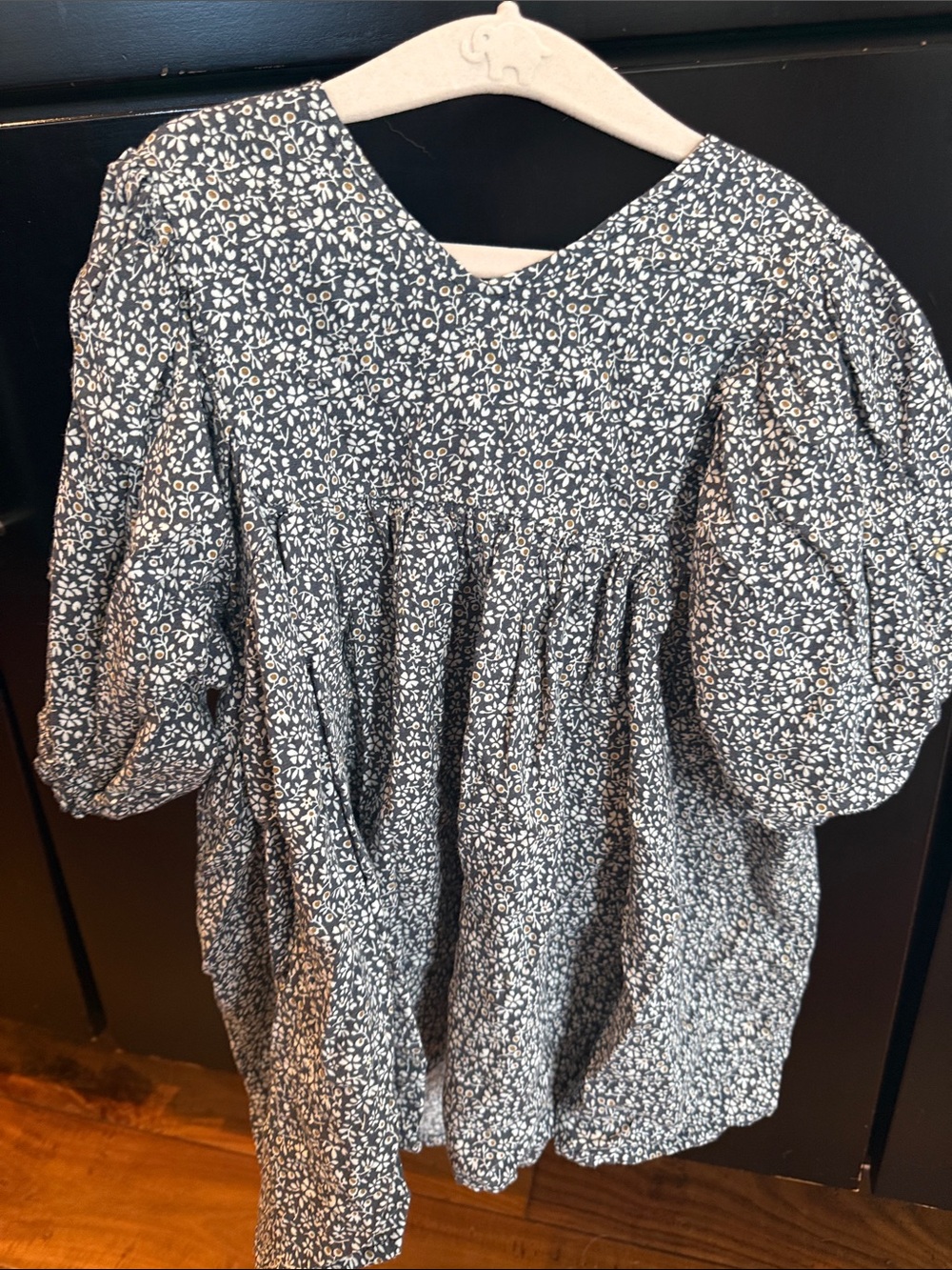 Rylee + Cru Navy and White Floral Puff-Sleeve Dress